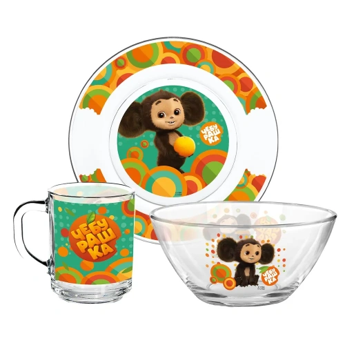 купить Набор посуды "Чебурашка", (3 предмета, подарочная упаковка), спец-серия, стекло