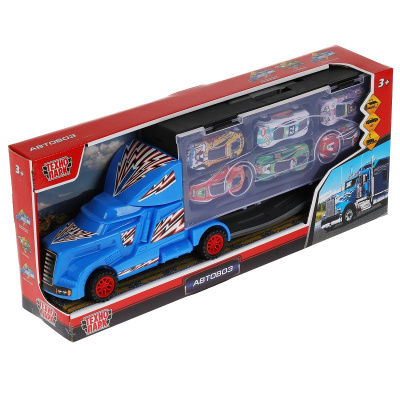купить Технопарк, Машина пластиковая - АВТОВОЗ с машинками (38,5 см, синяя, набор металлических машин), YW184390-R