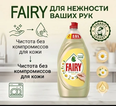 купить Средство для мытья посуды 1,35 л FAIRY (Фейри) Нежные руки, "Ромашка и витамин Е"