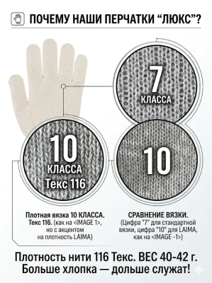купить Перчатки х/б  LAIMA "ЛЮКС" 10 класс, ПВХ-точка, 40-42 г, 116 текс,  компл. 5 пар, белые