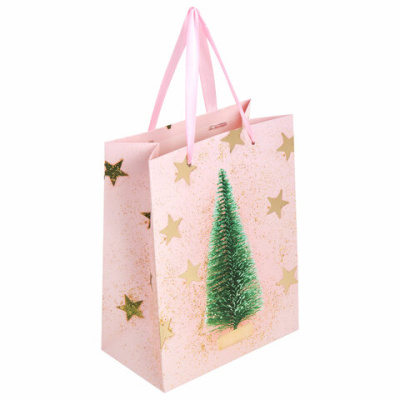 купить Пакет подарочный , новогодний ЗОЛОТАЯ СКАЗКА "Pink Ivory"18x10x23 см, фольга, 1шт.  608234