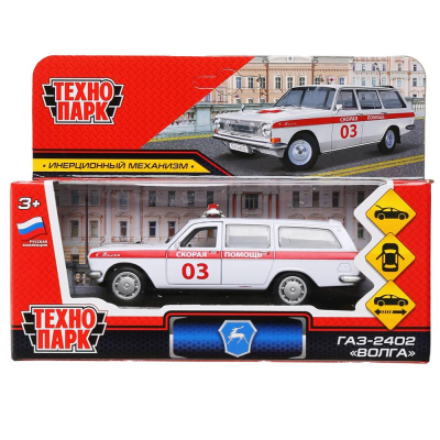 купить Машинка металлическая инерционная Технопарк, ГАЗ-2402 "ВОЛГА" СКОРАЯ, белая, 12см