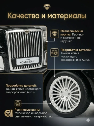 купить Машинка металлическая инерционная Технопарк, Аурус Комендант, свет, звук, 12,5 см, черная