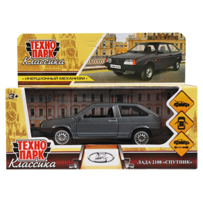 купить Машинка металлическая инерционная Технопарк LADA-2108 "СПУТНИК",  12 см, серая