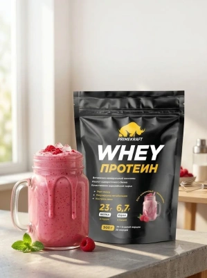 купить Протеин сывороточный «Вэй» (Whey) Primekraft со вкусом «Малиновый милкшейк», дойпак 900 г
