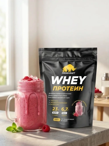 купить Протеин сывороточный «Вэй» (Whey) Primekraft со вкусом «Малиновый милкшейк», дойпак 900 г