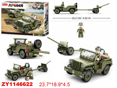 купить Sluban, Конструктор - Военный внедорожник с пушкой и фигуркой (серия WW2, 143дет), M38-B0853