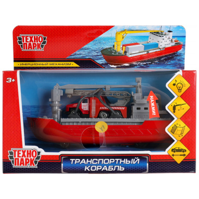 купить Технопарк, модель металл свет-звук транспортный корабль 17 см, Урал, CRANEBOAT-17SLFIR-URLRD