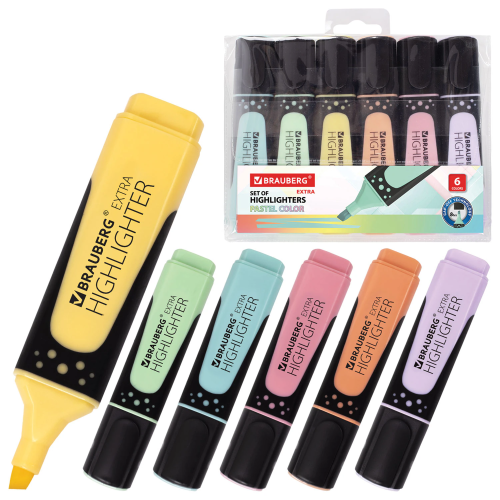 купить Набор текстовыделителей BRAUBERG 6 шт, АССОРТИ, "EXTRA PASTEL"