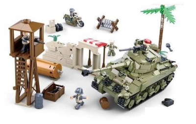 купить Sluban, Конструктор - Танк Шерман с фигурками и аксессуарами (вышка, стена) (790дет), M38-B0713