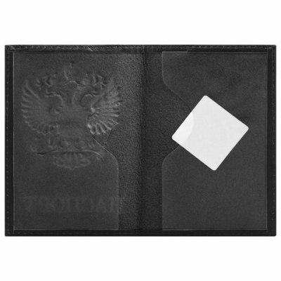 купить Обложка для паспорта натуральная кожа флоттер, "Герб", черная, BRAUBERG, 237198