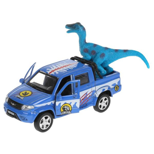 купить Технопарк, машина металл UAZ Pickup снег 12 см, с  динозавром, PICKUP-12SNOW-DINO