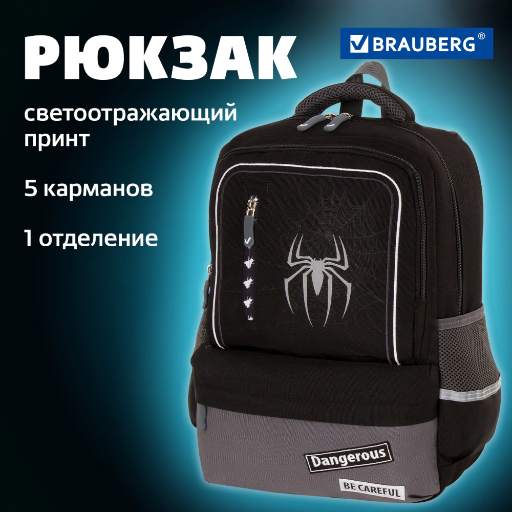 купить Рюкзак BRAUBERG STAR, "Spider", черный, 229978