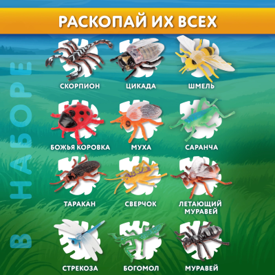 купить Набор для раскопок "Насекомые", 12 видов, карточки, инструменты, BRAUBERG KIDS