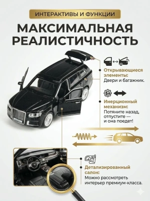 купить Машинка металлическая инерционная Технопарк Аурус Комендант 12,5 см, черная