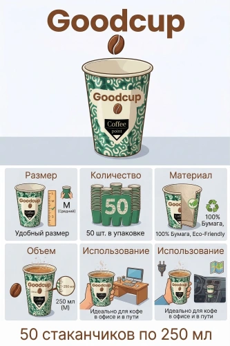 купить Бумажный стакан "Кофе Поинт" зелёный, 250мл, 25шт