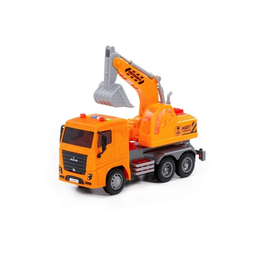 купить Автомобиль-экскаватор инерционный МАЗ, со светом и звуком, оранжевый (в коробке)Полесье 67286