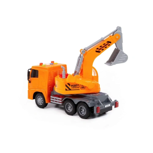 купить Автомобиль-экскаватор инерционный МАЗ, со светом и звуком, оранжевый (в коробке)Полесье 67286