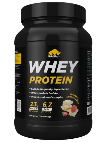 купить Протеин сывороточный PRIMEKRAFT Whey Protein, Клубника-Белый шоколад, 900 г., банка