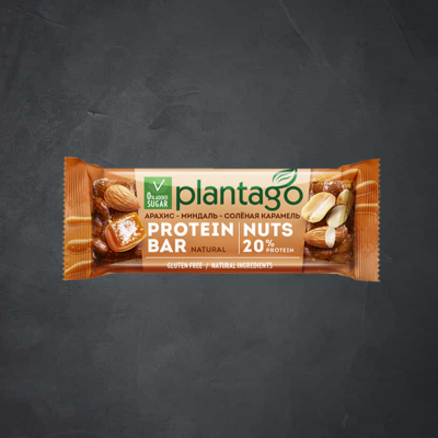 купить Батончик NUTS орехово-фруктовый с глазурью со вкусом Арахис-Миндаль-Соленая карамель PLANTAGO 12*40г