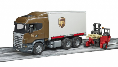 купить Bruder 03-581 Scania фургон UPS с погрузчиком и паллетами