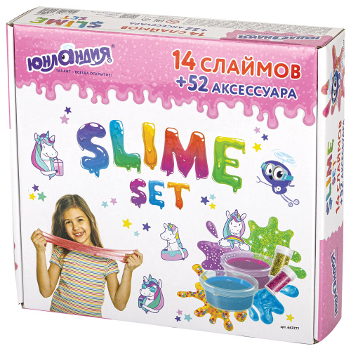 купить Набор слаймов 14 цветов, 52 аксессуара,Юнландия,  в колорбоксе