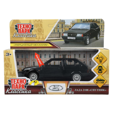 купить Машинка металлическая инерционная Технопарк LADA 2108 "СПУТНИК", черная,12см, 2108-12SL-BK