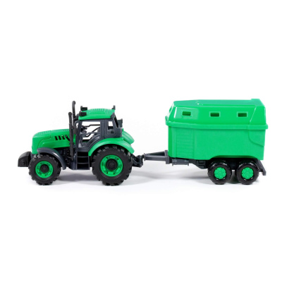 купить Трактор "Прогресс" с прицепом для перевозки животных инерционный (зелёный) (в лотке)