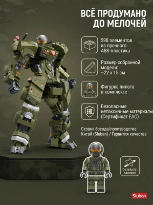 купить Конструктор Sluban "Робот-меха с пушкой" с фигуркой пилота" M38-B1582 (598 дет.)