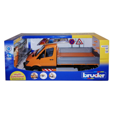 купить Bruder, Mercedes-Benz Sprinter дорожная служба (модуль со световыми и звуковыми эффектами, фигурка рабочего и аксессуары), 02-537
