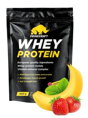 купить Протеин Prime Kraft Whey, 900 г с витаминами и минералами, Клубника-Банан 900 г