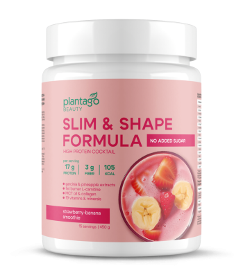 купить Протеиновый коктейль Plantago Beauty для похудения Slim&Shape Formula Клубнично-банановый смузи