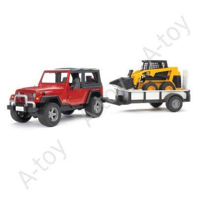 купить Bruder Внедорожник Wrangler с прицепом-платформой и колесным мини-погрузчиком CAT с ковшом