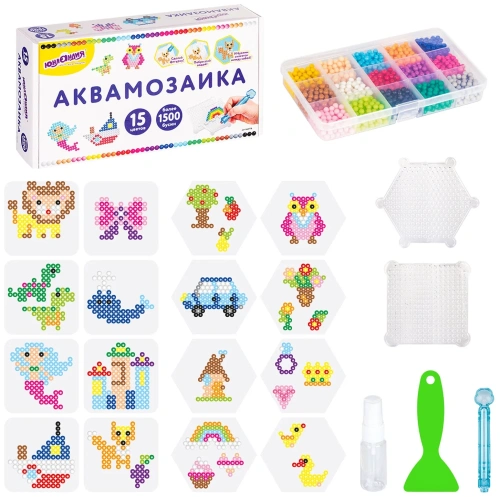 купить Аквамозаика, 15 цветов, 1500 бусин, в колорбоксе, ЮНЛАНДИЯ, 663778