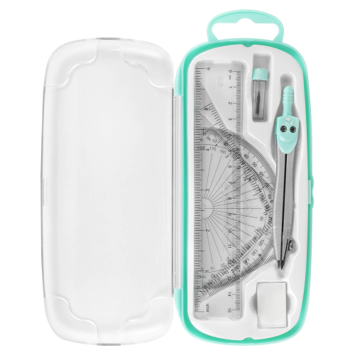 купить Готовальня BRAUBERG SCHOOL KIT, чертежные принадлежности, 8 предметов, циркуль 115 мм, мятный цвет