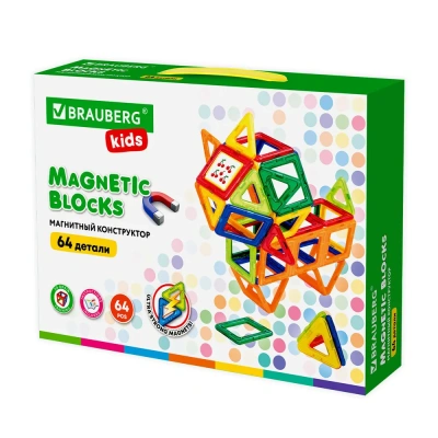 купить Brauberg Kids, Магнитный конструктор Big Magnetic Blocks-64, 64 детали, с колесной базой, 663847