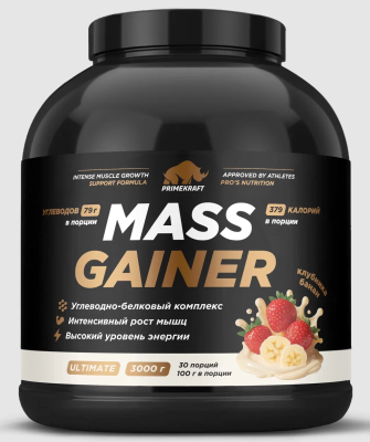 купить Гейнер белково-углеводный PRIMEKRAFT Mass Gainer Ultimate для набора массы со вкусом клуб.-банан,3кг