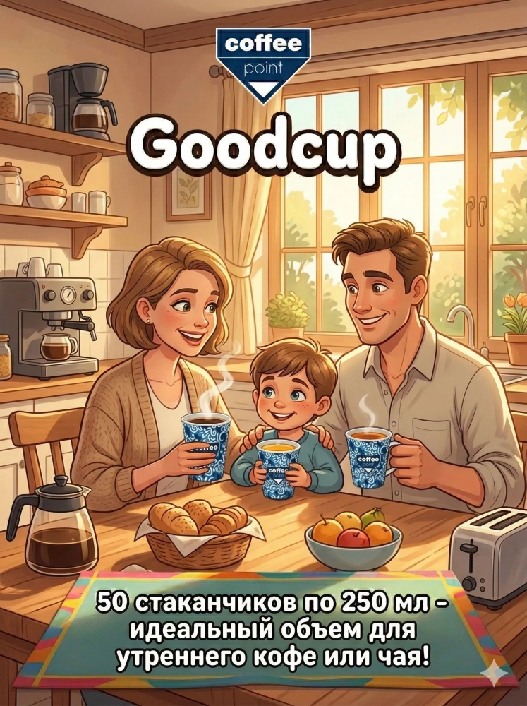 купить Бумажный стакан "Кофе Поинт" синий, 250мл. 50шт