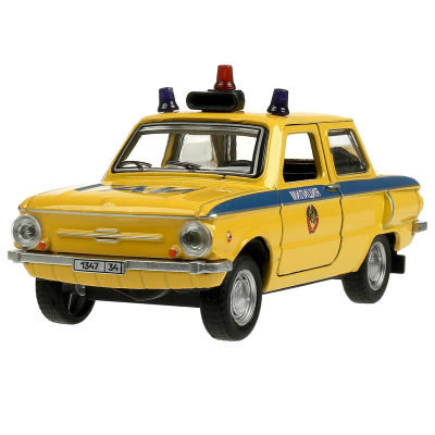 купить Машинка металлическая инерционная Технопарк ЗАЗ-968а ретро-модель милиция, 12 см. желтая