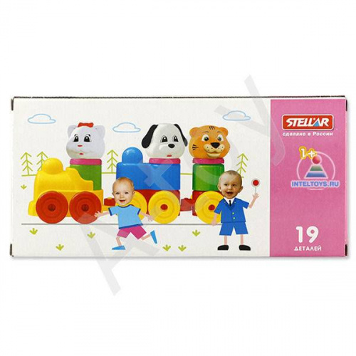 купить Конструктор "Колобок и компания" с паровозиком (19 деталей)