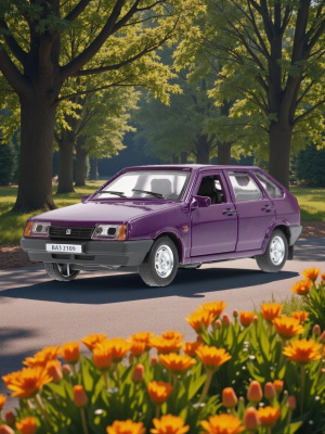 купить Машинка металлическая инерционная Технопарк ваз-2109 "СПУТНИК" 12 см, баклажан