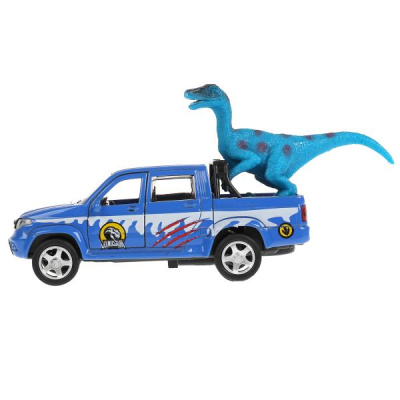 купить Технопарк, машина металл UAZ Pickup снег 12 см, с  динозавром, PICKUP-12SNOW-DINO