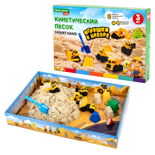 купить Набор кинетического песка,"ВЕСЕЛАЯ СТРОЙКА", песочница, игрушки, формочки, 3кг, BRAUBERG KIDS
