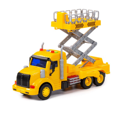 купить Автомобиль "Профи",  с подъёмником инерционный со светом и звуком - желтый