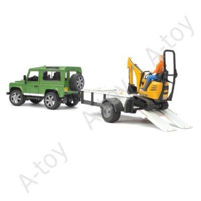 купить Внедорожник Land Rover Defender c прицепом-платформой, гусеничным мини экскаватором 8010 CTS и рабоч