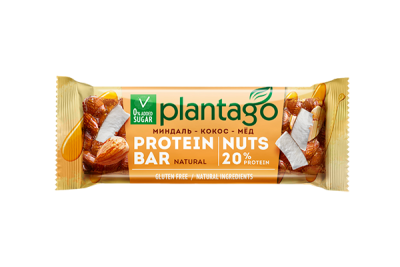 купить Батончик NUTS орехово-фруктовый с глазурью со вкусом Миндаль-Кокос-Мед PLANTAGO 12*40 гр 