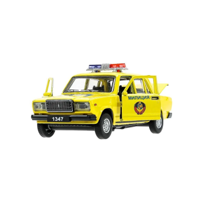 купить Машинка металлическая инерционная Технопарк  ВАЗ-2107 полиция 12 см. желтая