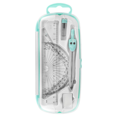 купить Готовальня BRAUBERG SCHOOL KIT, чертежные принадлежности, 8 предметов, циркуль 115 мм, мятный цвет