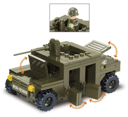 купить Военный боронеавтомобиль Hummer/Хаммер с пулеметом (14,5 см, 175 дет) Конструктор Sluban M38-B0297