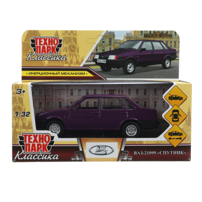 купить Машинка металлическая инерционная Технопарк ВАЗ-21099 "СПУТНИК" 13,1 см, фиолетовая